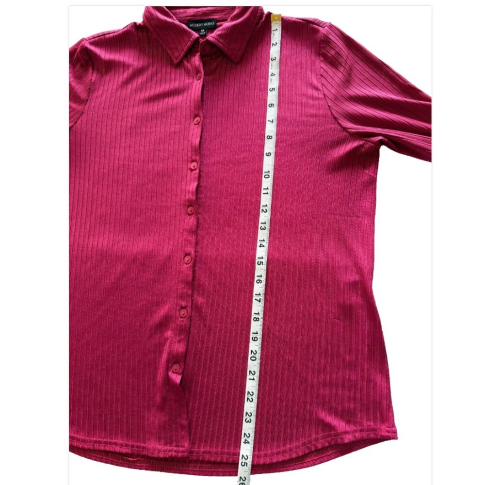 Modern Works Fuschia Pink Women's M Button Up Shirt Ribbed Office Work Preppy - Picture 5 of 9